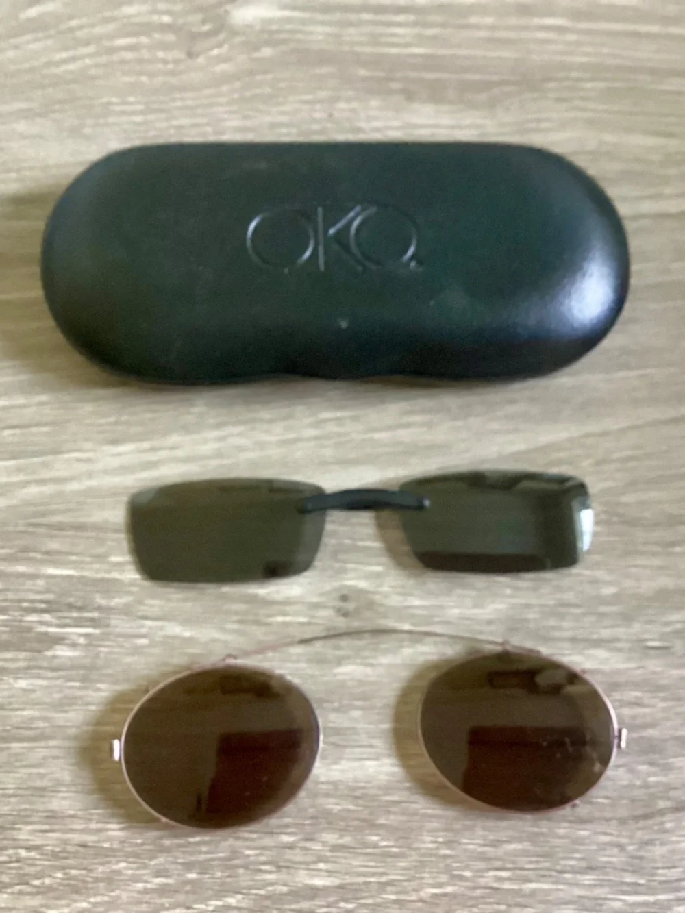 Lot Of 2 Vintage Clip On Sunglasses W/Hard Case OKO Round Rectangular Unisex